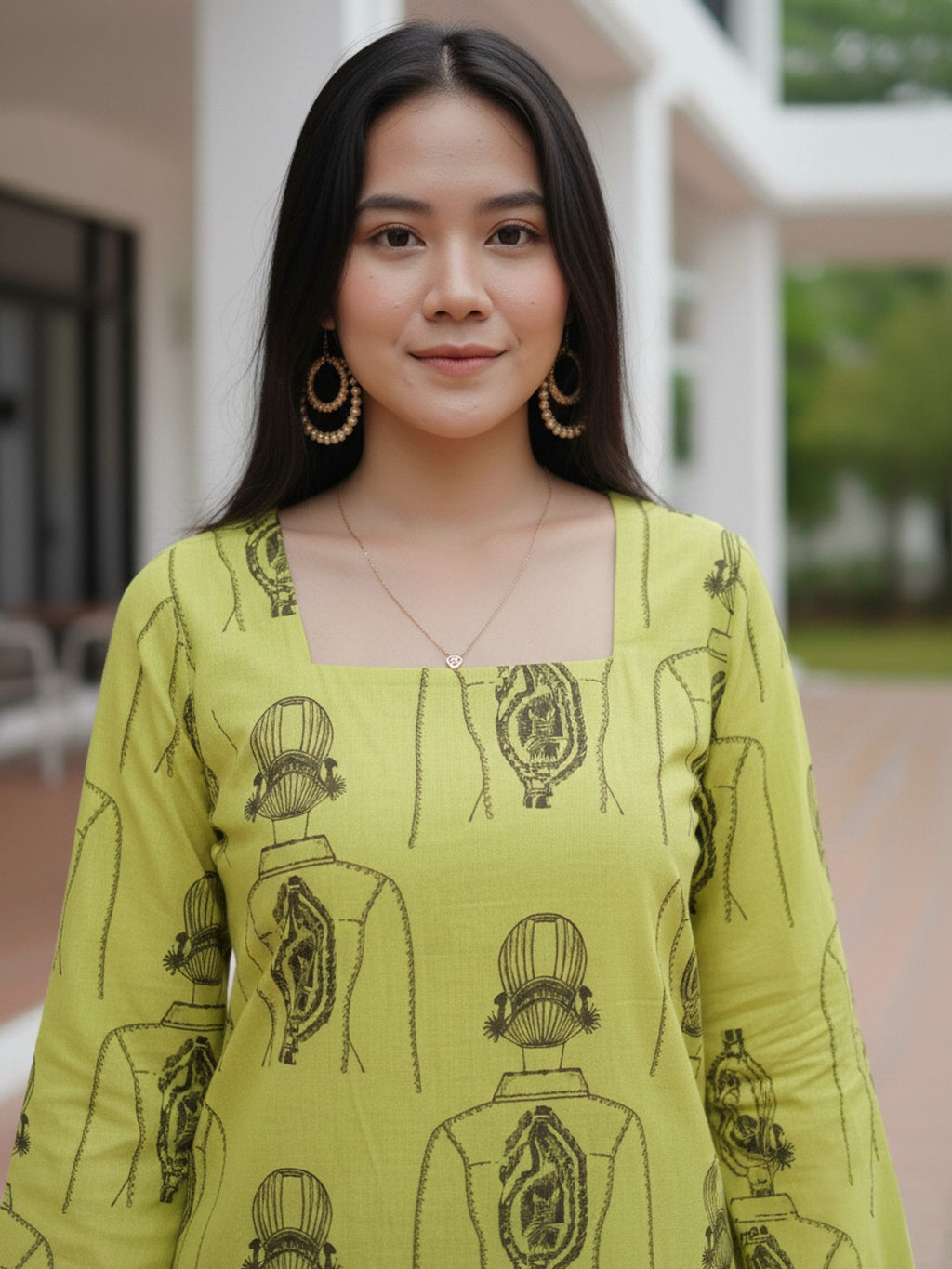 Neon Yellow Square Neck Short Kurta