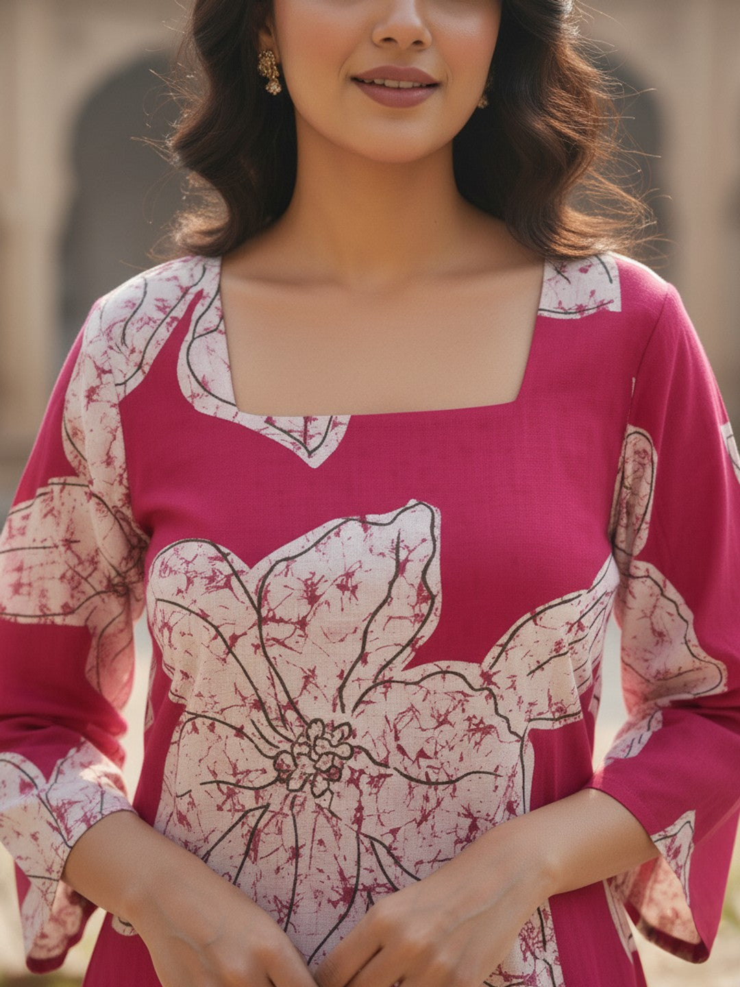 Daisy Pink Square Neck Short Kurta