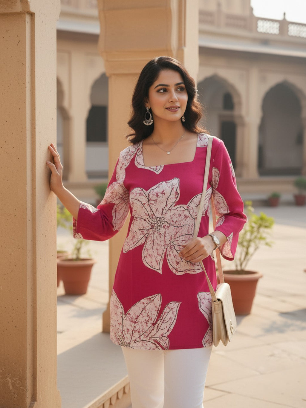 Daisy Pink Square Neck Short Kurta