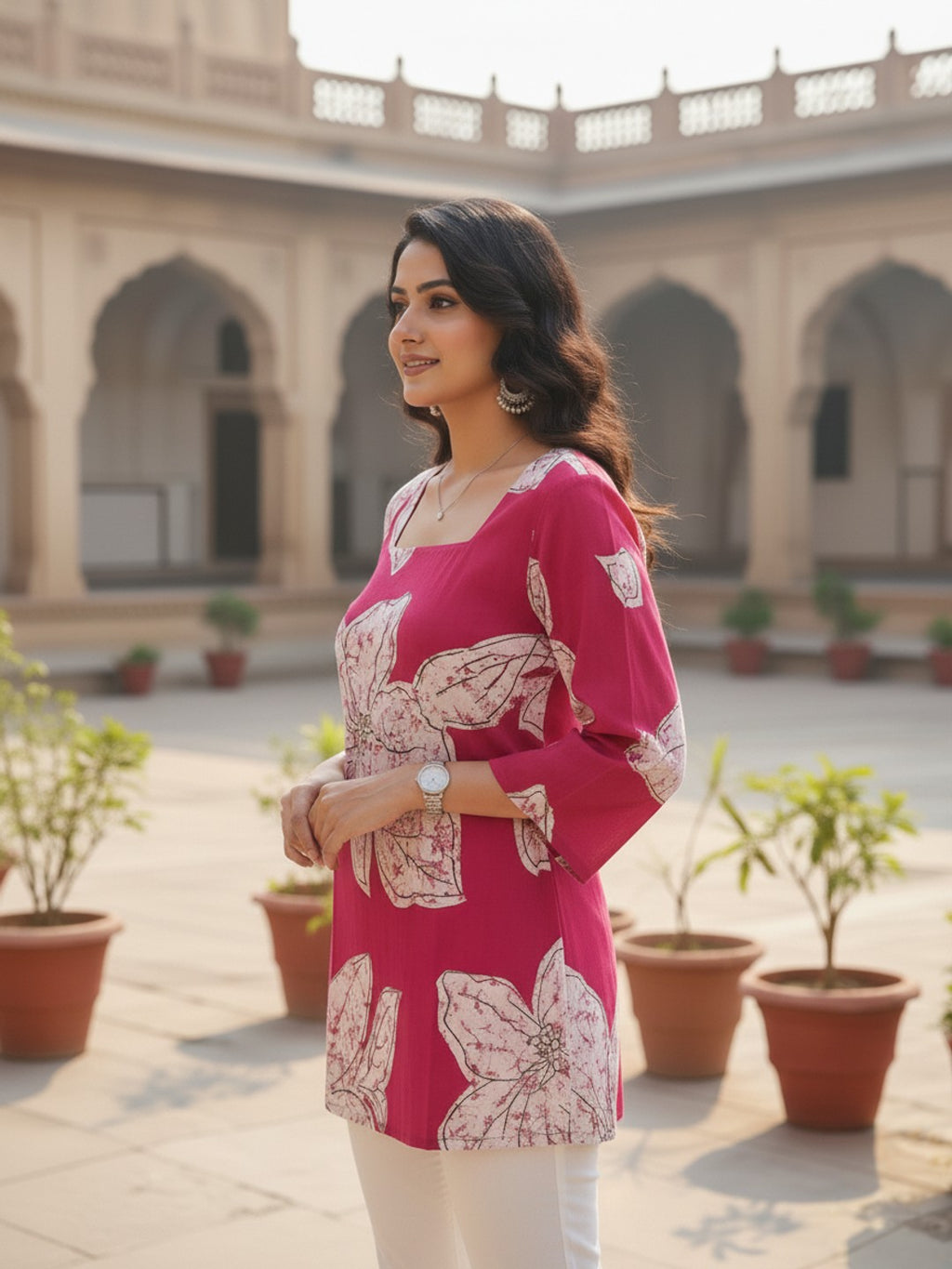 Daisy Pink Square Neck Short Kurta