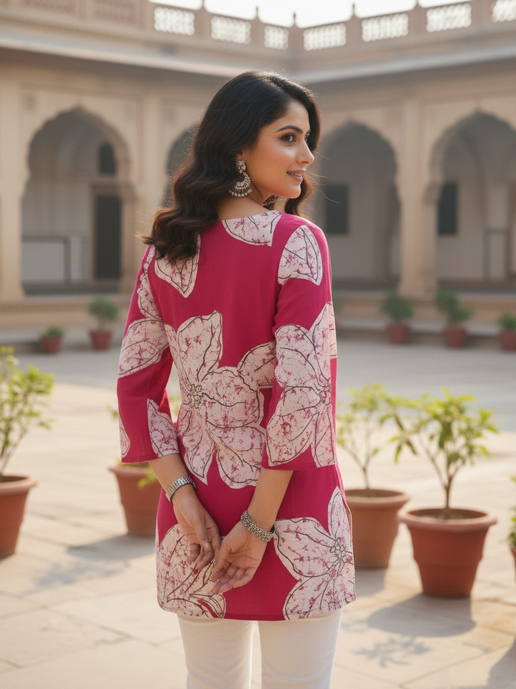 Daisy Pink Square Neck Short Kurta