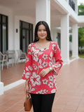 Poppy Red Square Neck Short Kurta