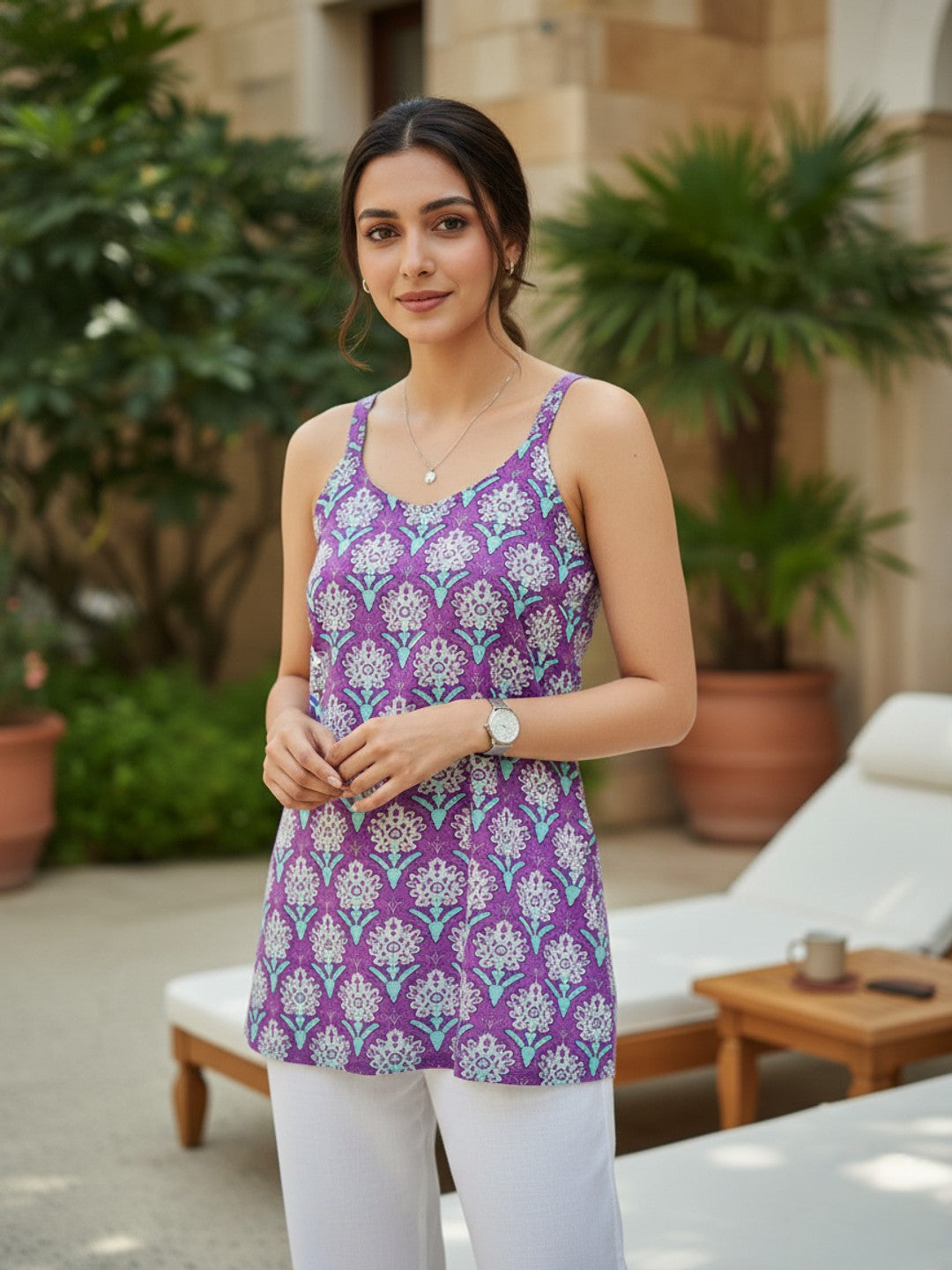 Lotus Lavendar Strap Short Kurta