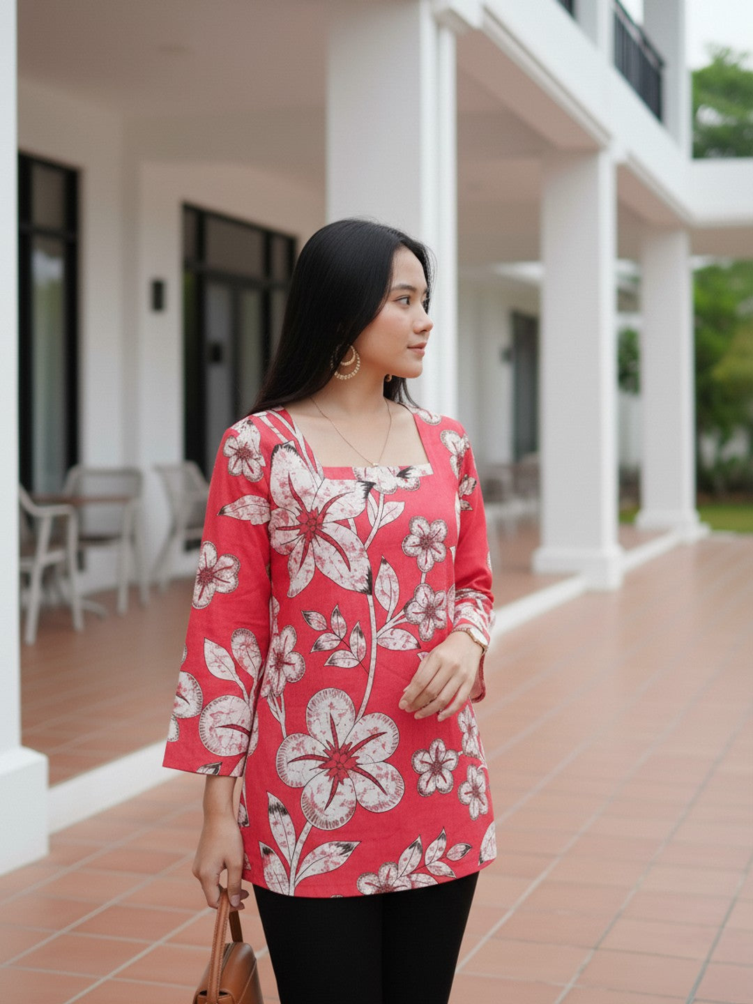 Poppy Red Square Neck Short Kurta