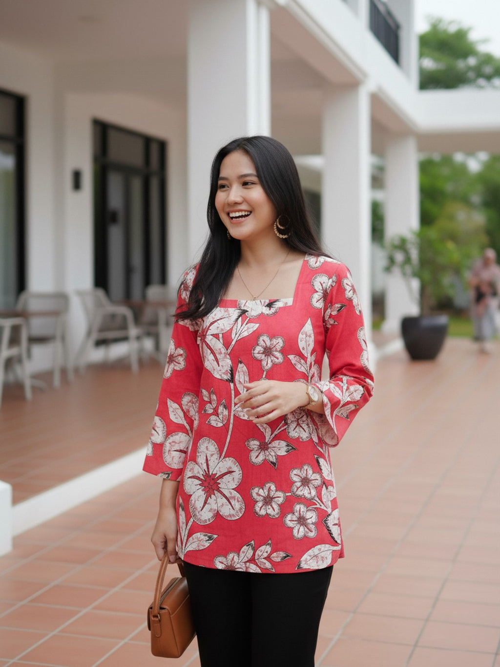 Poppy Red Square Neck Short Kurta