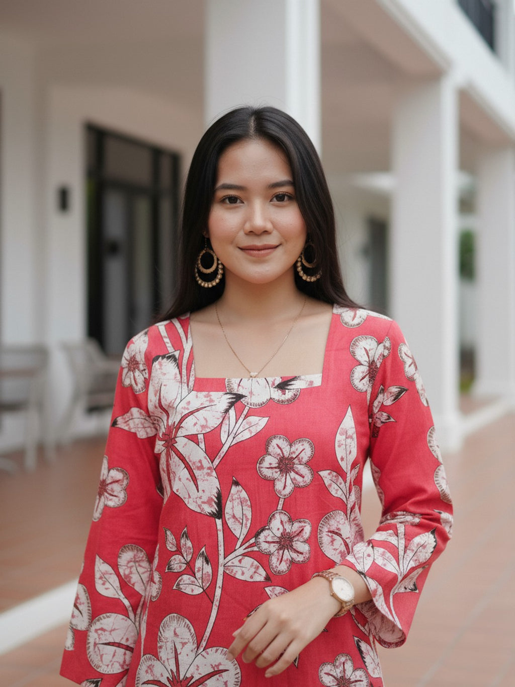 Poppy Red Square Neck Short Kurta