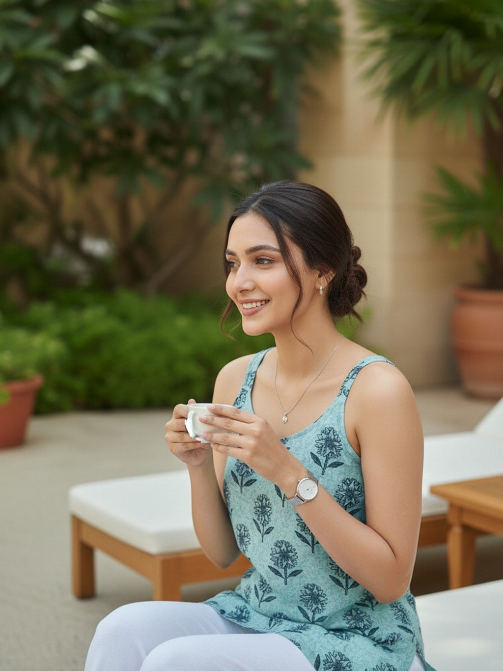 Lotus Green Strap Short Kurta