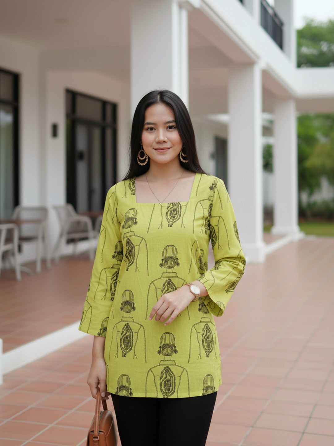 Neon Yellow Square Neck Short Kurta