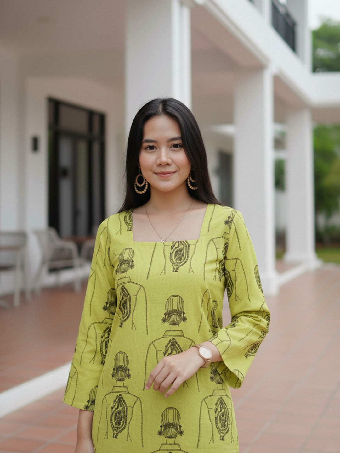 Neon Yellow Square Neck Short Kurta